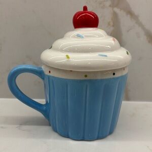 Indigo Blue Cupcake Mug with Lid Cherry on Top